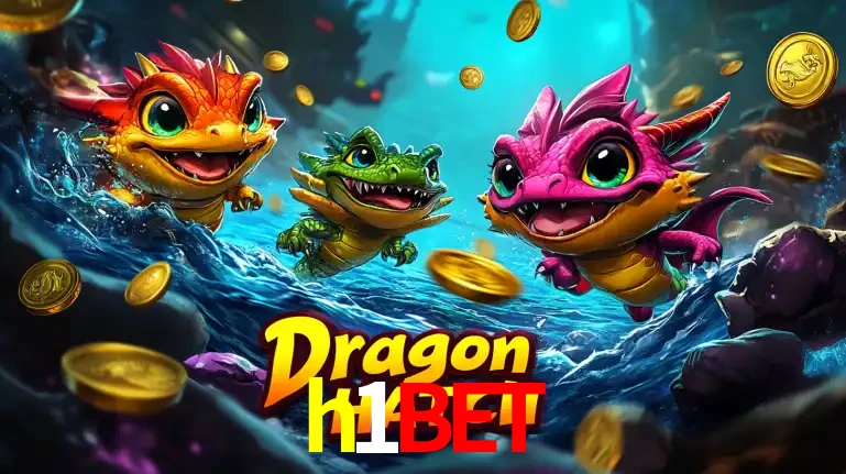 Arte promocional do jogo Dragon Hatch com três adoráveis dragões bebês nadando entre moedas de ouro, um dos slots mais divertidos para jogar no cassino h1bet.
