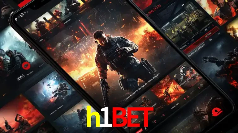 Tela de um celular exibindo uma galeria de jogos de tiro com temática militar, mostrando a variedade de e-sports disponíveis para apostas na plataforma de entretenimento h1bet.