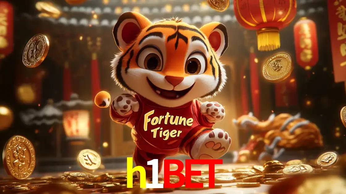 O alegre personagem do Fortune Tiger correndo sobre um caminho de moedas de ouro, simbolizando os grandes prêmios e a diversão do popular jogo de slot do h1bet.